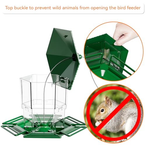Hanging Bird Feeder for Outdoors,Large Hopper Squirrel Proof Birdfeeder for Cedar,Red,Cardinal,Blue Jay and Wild Birds,Easy to Feel Birdhouse & Bird Seed Feeder & Gazebo for Outside,Tree,Green - color: Green