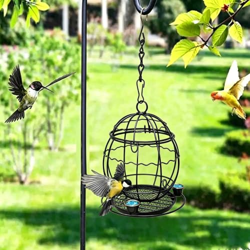 Metal Suet Ball Bird Feeder with Hanging Hook, Outdoor Fat Ball Bird Feeder for Wild Birds Outdoor Garden(Black)