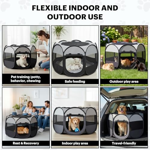 LAFYETTE. - USA Based, Dog Cat Playpen, Puppy Kitten Pet Playpen Indoor Outdoor, Portable Pop Up Dog Kennel Tent Crate Cage for Dog Cat Rabbits, Foldable Pet Enclosure, Removable Top Cover, 29" x 16" - size: Medium (29"L x 16"H)