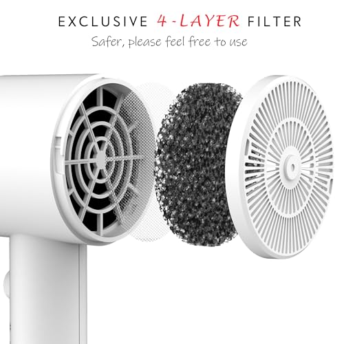 AINA Hair Dryer with Diffuser,Comb Full-Featured Blow Dryer 110V(White) | 3 Heat/2 Speed;Cold shut button;Lightweight;Compact Size;High Temp;Low Airflow;Same Results;Less Expense - color: White, size: 4 Piece