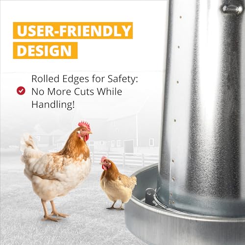 Stromberg's Metal Hanging Poultry Feeder, Galvanized Heavy Duty Steel, Holds 44 lbs, Rolled Edges for Safety, Secure Feed Flow Lock, Versatile Use Free Standing or Hanging