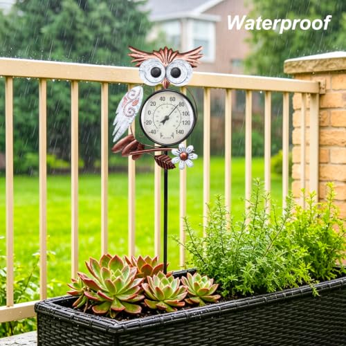 Outdoor Thermometer, Owl Outside Decor for Patio, Yard and Garden | No Battery Needed Waterproof Indoor and Outdoor Easy to Read Gifts Idea - color: White