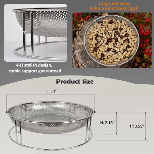 13-Inch Ground Feeding Platform for Birds, Squirrels, Ducks, Chicken, Stainless Steel Bird Feeders Combination with Additional Hanging Mesh Tray, Attracting Small Creatures for Backyard, Patio - color: bird feeder set