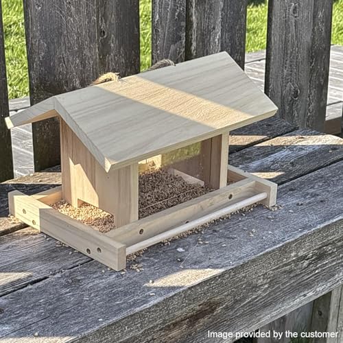 Hanging Wooden Bird Feeder, Outdoor Large Capacity Wood Birdfeeder for Feeding Outside Garden Wild Birds Finches Robin Sparrow Blue Jay Chickadees - color: Light Wood Color