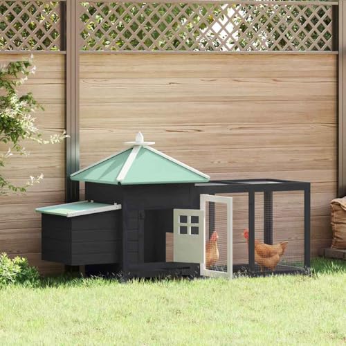Large Chicken Coop with Nesting Box and Run, 75 Inch Outdoor Wooden Poultry Cage Hen House, Solid Firwood and Galvanized Steel Wire Backyard Pet Enclosure, Grey - color: Grey