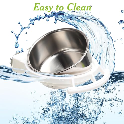 BNOSDM 2 PCS Bird Feeding Dish Cups with Perch Stand Hanging Stainless Steel Bird Bowls Food Container Food and Water Bowls with Spoon for Budgie Cockatoo Finch Lovebirds Pigeons (Green&White) - color: 2 Pcs Green & White