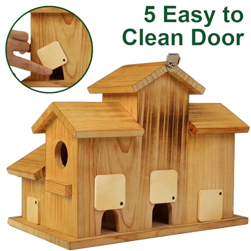Bird Houses for Outside, 5 Hole Birdhouse Room for 5 Bird Families Bird House for Garden/Courtyard/Backyard Decor Finch Bluebird Cardinals Handmade Hummingbird House