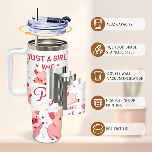 DUUV Cute Pig Tumbler 40oz, Insulated Pig Lover Gift for Women | Pink Just a Girl Who Loves Pigs Tumbler Leakproof, Pigs Gift for Animal Lovers, Christmas Birthday Gift for Girl, 1 Pack - color: Girl Loves Pig