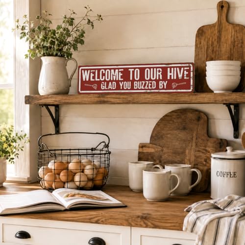 Rustic Apiary Signs, Honey Bee Trail Metal Sign, Welcome to our Hive Metal Signs, Retro Metal Tin Sign, Apis Keeper Decor, Backyard Farm Decor, Outdoor Bee Lover Gifts 15.8x4 Inch - color: Farmhouse 11