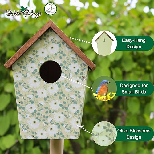 Wild Wings Decorative Bluebird House Olive Blossoms, Green - style: Olive Blossoms