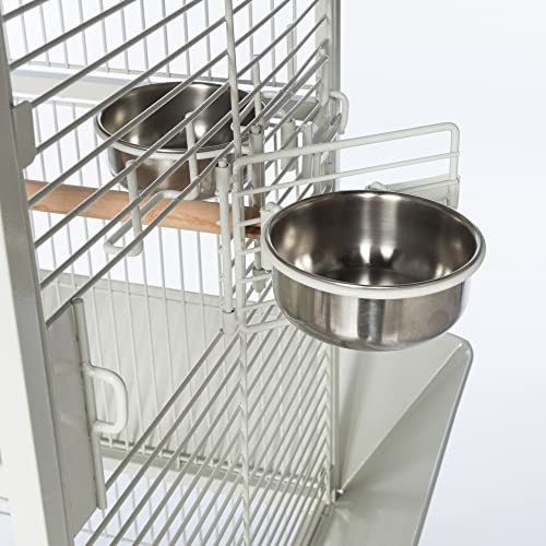 Prevue Pet Products Dome Top Bird Cage with Push Button Locks - Chalk White | Powder‑Coated Steel Cage with Wheels, Seed Guards, and Perch, Ideal for Cockatiels and All Small-Medium Sized Birds