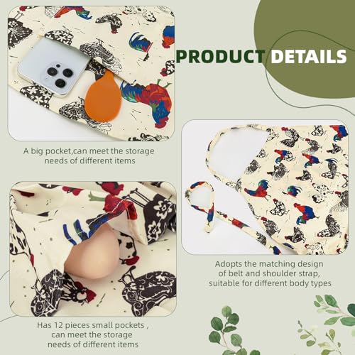 1 pack Egg Apron, Egg Collecting Apron for Chicken Duck Goose Eggs, with 13 Pockets Chicken Egg Apron for Women&Men