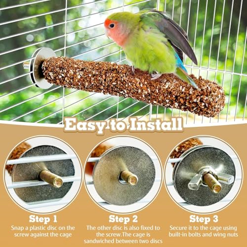 PINVNBY 2 PCS Natural Bird Perches Calcium Mineral Parakeet Chewing Toy Sticks Parrot Beak Grinding Stone Cage Accessories for Small Medium Budgie Cockatiel Conure Lovebird