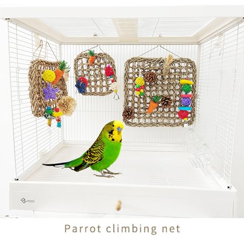 2 Pack Bird Toys Foraging Wall Replacement Bird Seagrass Mat Climbing Wall Hanging Mats for Conure Toys Parakeet Shredder Hanging Toys DIY Cockatiel Parrot Lovebird Cage Toys Small Birds