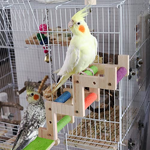 Bird Ladder Bridge, Wooden Parrot Hamster Climbing Ladder Toys, Bird Perch Stand, Bird Cage Accessories, Small Animals Climbing Toy for Parrot Hamster Rat Squirrel Sugar Gliders Parakeets Cockatiels - color: Colorful