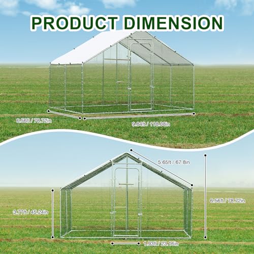 Large Metal Chicken Coop Heavy Duty Chicken Pens Outdoor with Top Walk in Poultry Cage Chicken Run Dog Kennel with Water Resident and Anti-UV Cover for Yard with Cover Duck Rabbit Cage - size: 117.6"L x 79.2"W x 79.2"H