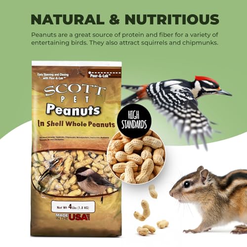Scott Pet Wild Bird Seed, Whole Peanuts, 4 Lb Bag | A high-energy seed blend for outside wild birds that works with all feeder types