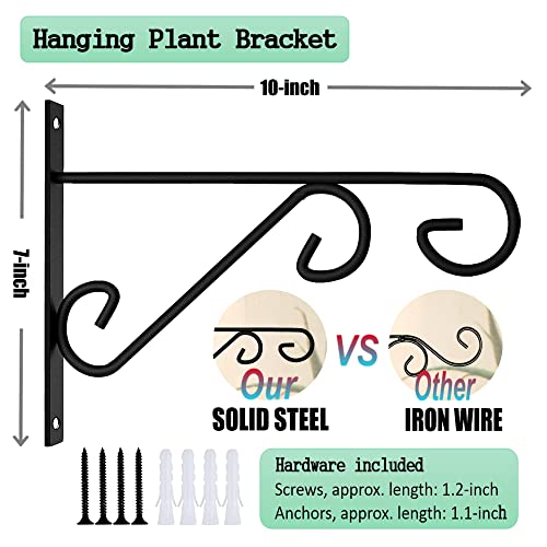 Hanging Plant Bracket, 1 Pack 10-inch Plant Hangers Outdoor Indoor, Rust-Proof Coated Metal Hanging Basket Hook, Decorative Wall Plant Hooks for Plants Flowers Lanterns Bird Feeders - size: 10-Inch 1 Count