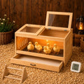 Wooden Brooder Box for Chicks, Ducklings & Quail Chick House | Solid NZ Pine Brooder Box, 31.5×15.75×15.75 in, Thermometer & Chick Perch, Clear Acrylic, Pull Drawer, Dual Vents for Poultry