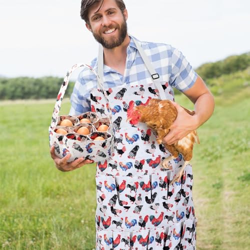 Cutecrop 2 Pcs Egg Collecting Apron and Basket, 15 Gathering Pockets Chicken Apron and 7 Pockets Basket for Farmers Kitchen(Classic Style) - style: Classic Style