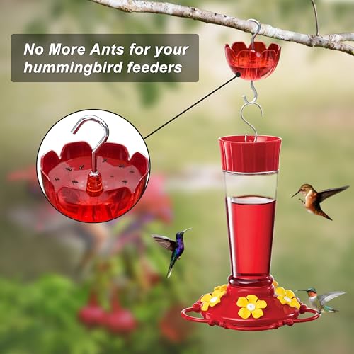 Ant Moat for Hummingbird Feeders, 6 Pack 4OZ | Heavy Duty Metal Hooks with Water Level Window, Bright Red Flower Design for Outdoor Hanging Bird Feeders - color: Red