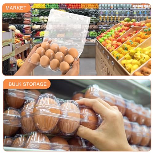 100 Pack Clear Plastic Egg Cartons, Reusable Stackable Egg Containers for Farm, Market & Fridge Storage, 3×4 Grid