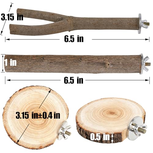 8 PCS Bird Perch Set | Natural Birch Wood, Straight & Forked Perches with Platforms, For Parakeets, Cockatiels, Conures, Lovebirds, Cage Accessories