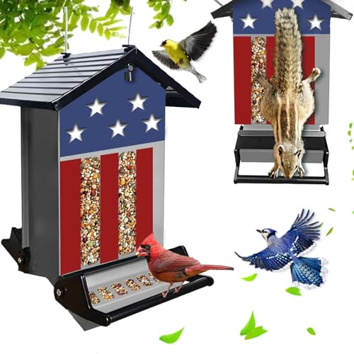 Squirrel Proof Bird Feeder for Outdoors,6LB Large Capacity,Metal Wild Bird Seed Feeder with Bilateral Weight-Activated Perches for Outside Hanging,Finch,Cardinal,Blue Jay,Garden（Grey - color: Gray