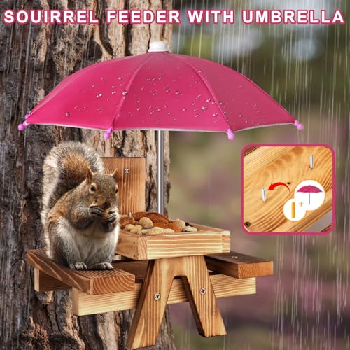 Gnodary Squirrel Feeder with Umbrella, Squirrel Feeders for Outside, Squirrel Picnic Table Feeder - Chipmunk Feeder Hold Corn, Corn Cob, Peanuts (Dark-Pink) - color: Dark-Pink