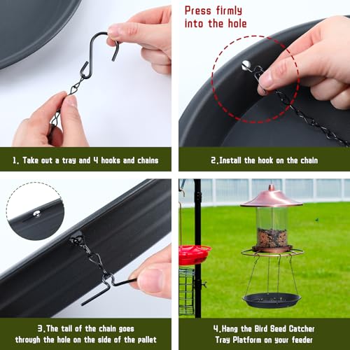 Briwooody 2 Sets 12.8'' Bird Seed Catcher Tray Platform Bird Feeder Large Hanging Tray Fits Most Feeders Catches Most Falling Seed and Husk Outdoor Yard Garden Backyard for Attracting Birds, Black - size: 12.8''