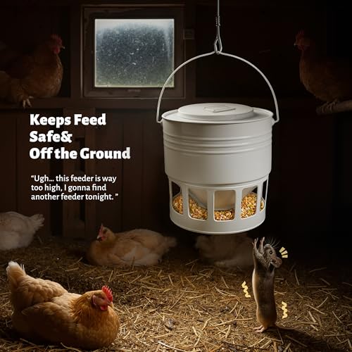 KOL Hanging Chicken Feeder – 20lbs Metal Chicken Feeder No Waste, Adjustable Poultry Feeder with 12 Ports, No Installation & Universal Height Design (Jade White) - color: Jade White