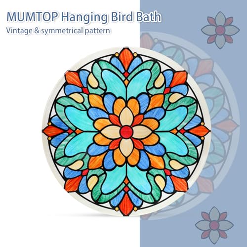 Hanging Glass Bird Bath Outdoors Bird Water Bowl Feeder Garden Decor - color: kaleidoscope