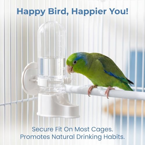 2 Pcs Automatic Bird Water Dispenser Hanging for Cage, Bird Water Feeder for Cage, Parakeet Waters Dispenser No Mess Suspended Design, Automatic Watering Device for Small Birds White