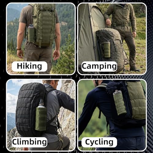 Tactical Water Bottle Pouch, Anti-Swing, MOLLE Belt Loop, 18-25oz | 3-Way Attach: MOLLE, Belt & D-Ring | 1000D Nylon | Mesh Drain Bottom | For Hiking, Hunting, Camping - color: Green