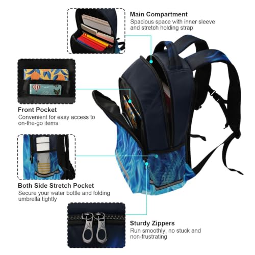 Kids Blue Flame Backpack for Boys Girls School Bags | Elementary Middle, Travel Daypack Lightweight Waterproof with Reflective Strip - color: Blue Flame