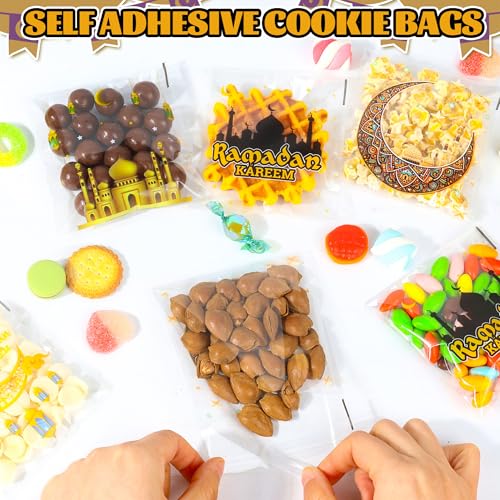 ZYLOP Ramadan Gift Bags – 100 PCS Ramadan Goodie Bags, Eid Mubarak Cellophane Treat Bags for Kids, Self Adhesive Clear Candy Bags for Eid Party Favors - color: Ramadan 100pcs