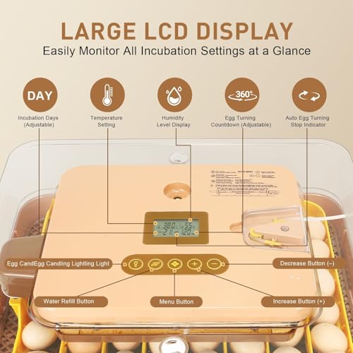 Gen IV – 56 Egg Fully Automatic Incubator, 2026 UpgradedDesign, Intelligent Sensor-Based Humidity & Temp Control, Custom Days, Adjustable Auto Turning & Stop, Chick Separator, Flexible Egg Spacing - size: 56 egg-brown