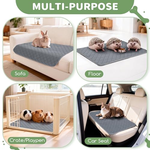 Washable Guinea Pig Cage Liners, 2 Pack 24"x47" Reusable Guinea Pig Pee Pads,Waterproof Super Absorbent Anti-Slip Pee Pads,Pet Bedding Liner for Dog,Small Animals,Bunny -Grey - size: 24x48