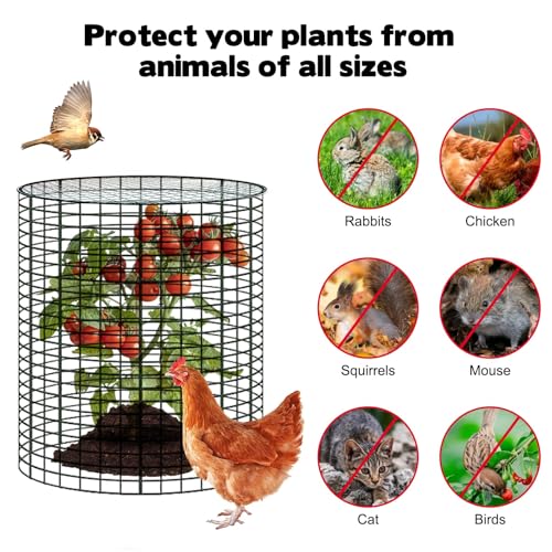 6 Sets of 24'' x 12'' Garden Plant Protectors from Animals with Detachable Covers, Metal Plant Cage Chicken Wire Cloche with Ground Stakes and Nylon Tie, Wire Plant Cage to Keeping Bunny Animals Out - size: 24x12Inch