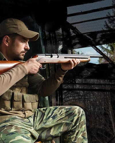 Hunting Blind 270 Degree See Through Ground Blind for Turkey Deer Hunting, Camouflage Pop Up Hunting Blinds Ground Waterproof Portable Concealed Shelter with Silent Door and Carrying Bag - size: 4-6 Person