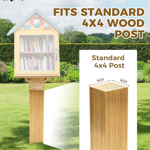 Outdoor Little Library Mount for 4x4 Post, Library Book Box Bracket Holder | Wooden Little Library Bracket Holder for Community with Mounting Accessories