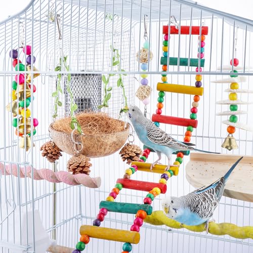 Bird Natural Coconut Nest Sugar Glider Hanging Swing Toy with Coconut Fiber Mat for Small Bird Parrot Parakeet Sugar Glider