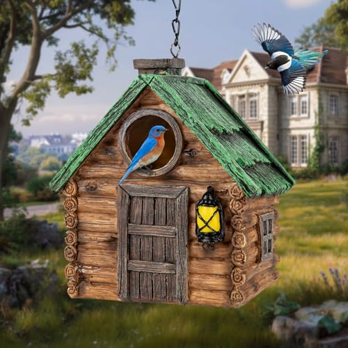 Bird House for Outside, Resin Bluebird House for Outdoors Finches, Cardinals and Yellow Finches Wild Bird Nesting, 5 Years Weatherable Decorative Stone Hanging Birdhouse for Yard Garden Decor