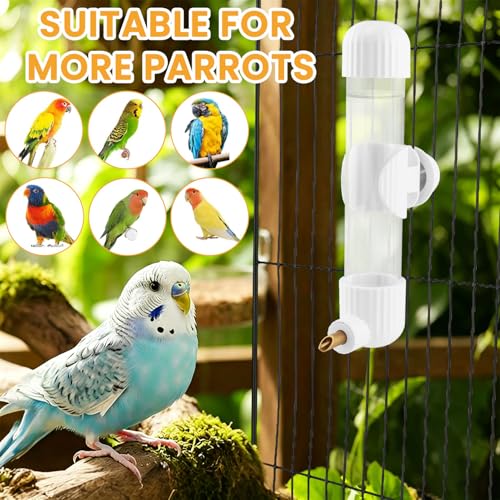 9.4 Fl Oz Bird Water Dispenser, No Mess Spring Valve Water Bottle with Parrot Bite Perch, Flexible Installation, for Small Birds Budgies, Cockatiels, Canaries, Lovebirds
