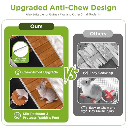 GUTINNEEN 2-Story Rabbit Hutch with Chew-Proof Full Metal Frame for Indoor/Outdoor - 62" Bunny Cage with 6 Locking Casters & 2 Pull-Out Trays for Rabbits, Guinea Pigs, Small Pets (Brown) - color: Brown & Black