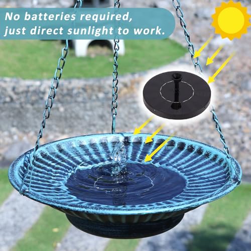 12" Hanging Solar Bird Bath, Metal Solar Bird Bath Fountain (Blue) | Hanging Bird Bath with Solar Fountain, Bird Bath Bubbler or Outdoors Garden, Patio & Yard. - color: B-blue and Black