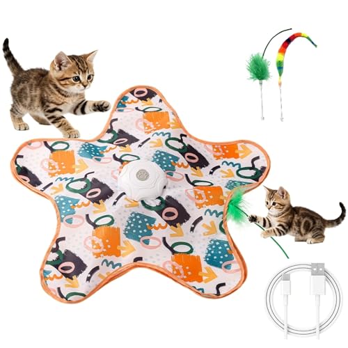 Hide and Seek Interactive Cat Toys, Puzzle Motion Activated for Indoor Cats | Cat Enrichment & Stimulating, Electronic Design, Moving toy play mat, USB & Battery Powered, 5-Hole, Multi-Cat, Bird Sound - color: Graffiti Cover