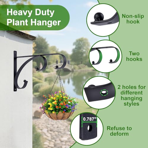Plant Hangers Outdoor Indoor, 10 Inch Hanging Plant Brackets 2/4 Pack, Decorative Iron Plant Hooks for Hanging Plants, Bird Feeders, Wind Chimes, Flower Baskets - size: 10in