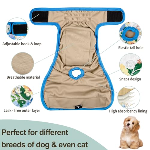Dog Diapers Female- Reusable Diapers for Doggie in Heat - Highly Absorbent for Pet Incontinence with Adjustable Snaps Green, S - color: Colorful Flowers, size: Small（New Born-11.5“Waist）