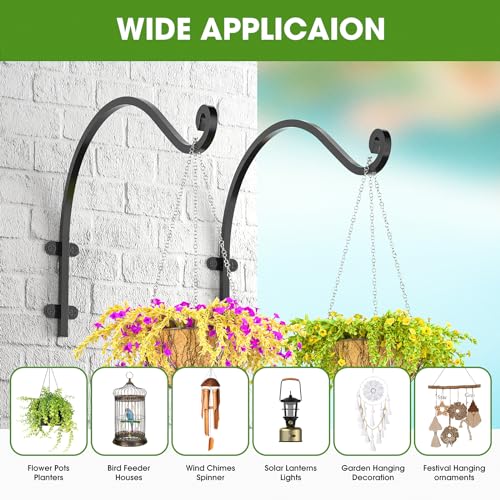 EPHECH 6Pack 16Inch Heavy Duty Hanging Plant Brackets for Plant Baskets | 80Lbs Outdoor and Indoor Hanging Brackets | Black Metal Wall Plant Hanger Hooks for Hanging Flower Pot Bird Feeder Lanterns - size: 6PCS-16Inch